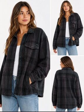 Volcom Plaid Button Up Shirt Jacket Size Large Dark Flannel